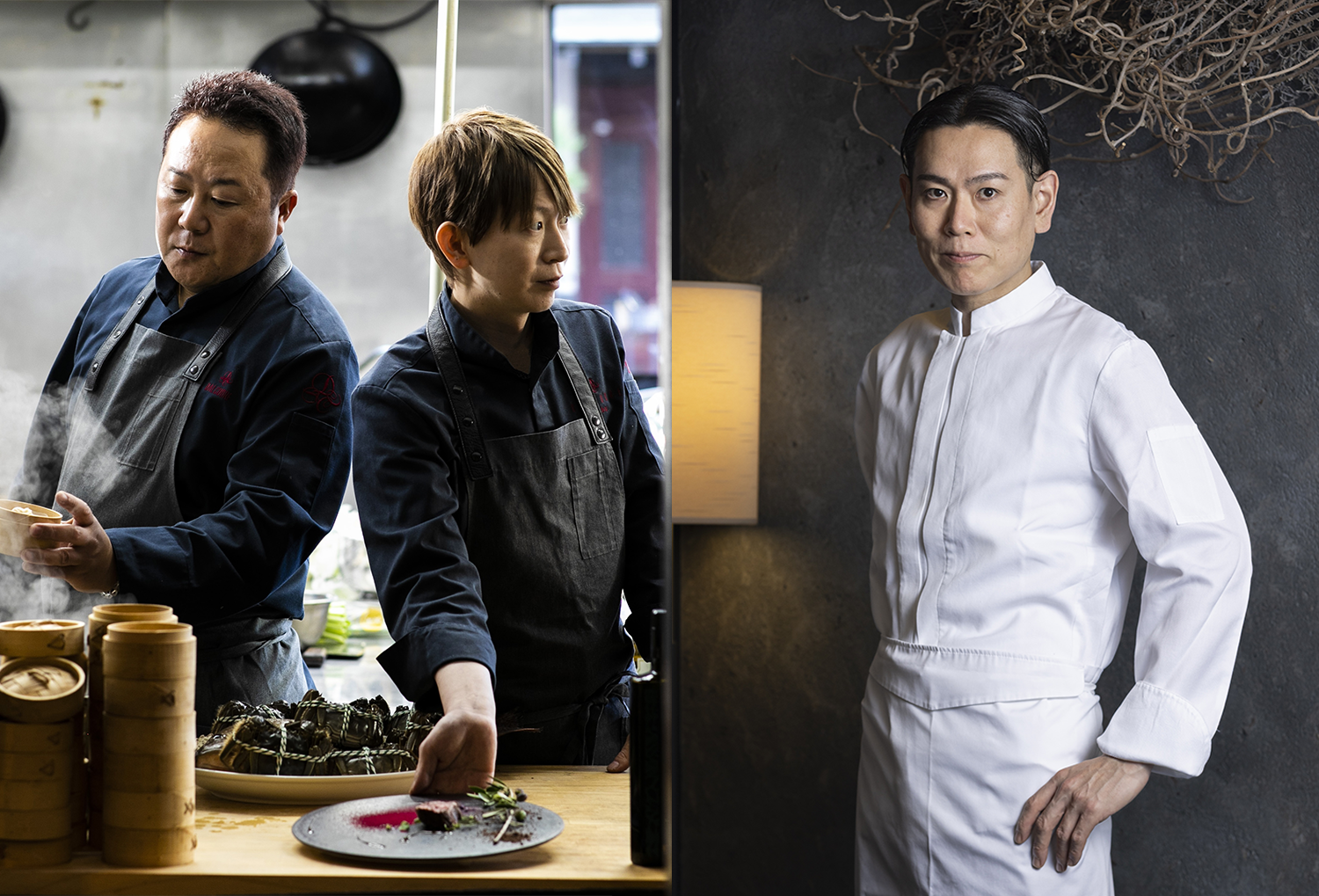 白井屋ホテル — the RESTAURANT · 川手寛康監修、吹抜に面したダイニング空間