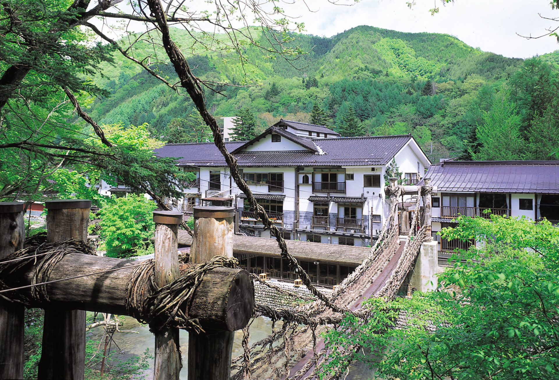 本家伴久 — 栃木県日光市・湯西川温泉 · 寛文6年(1666年)創業、平家直孫を継ぐ古民家造りの本館と藤蔓のかずら橋