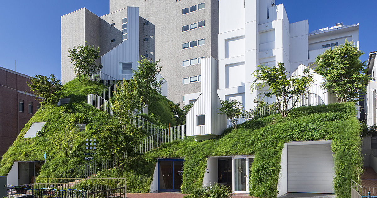 白井屋ホテル — 前橋・馬場川通り · 藤本壮介設計、盛土の緑の丘グリーンタワーと旧躯体のヘリテージタワー