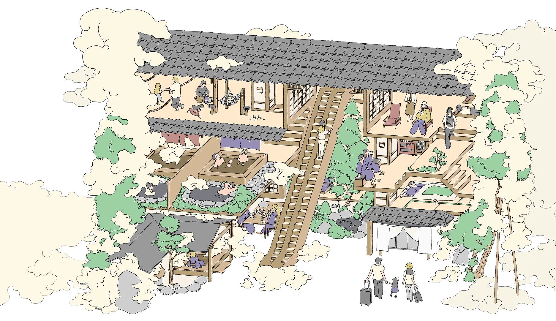 玉造温泉 RYOKAN OQOQ — 島根・松江市 · 旧玉井別館を2025年9月にリブランドした現代和モダン旅館の意匠