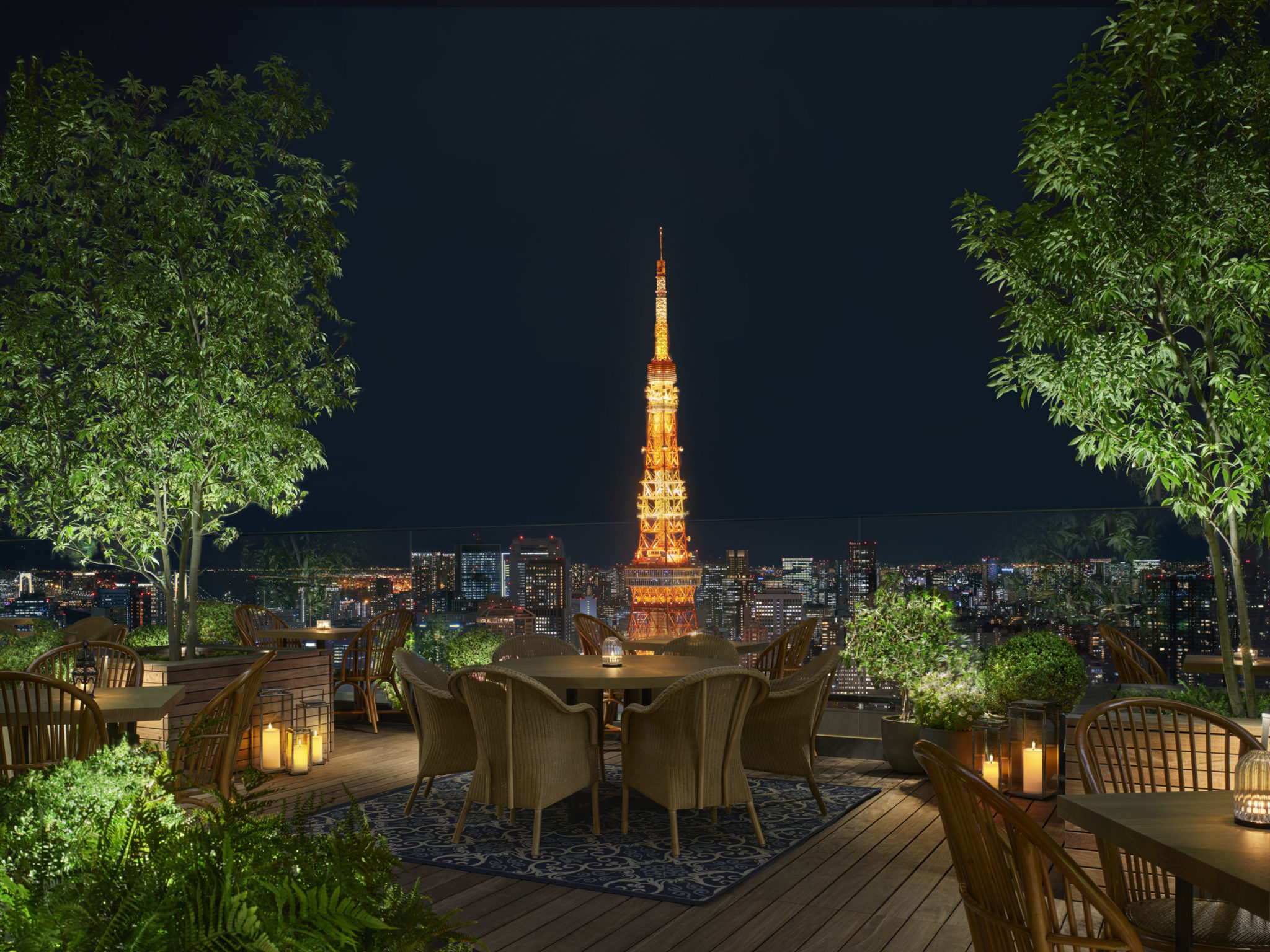 東京エディション虎ノ門 — 港区虎ノ門 · 地上約140mの屋外席ガーデンテラスと夜の東京タワー