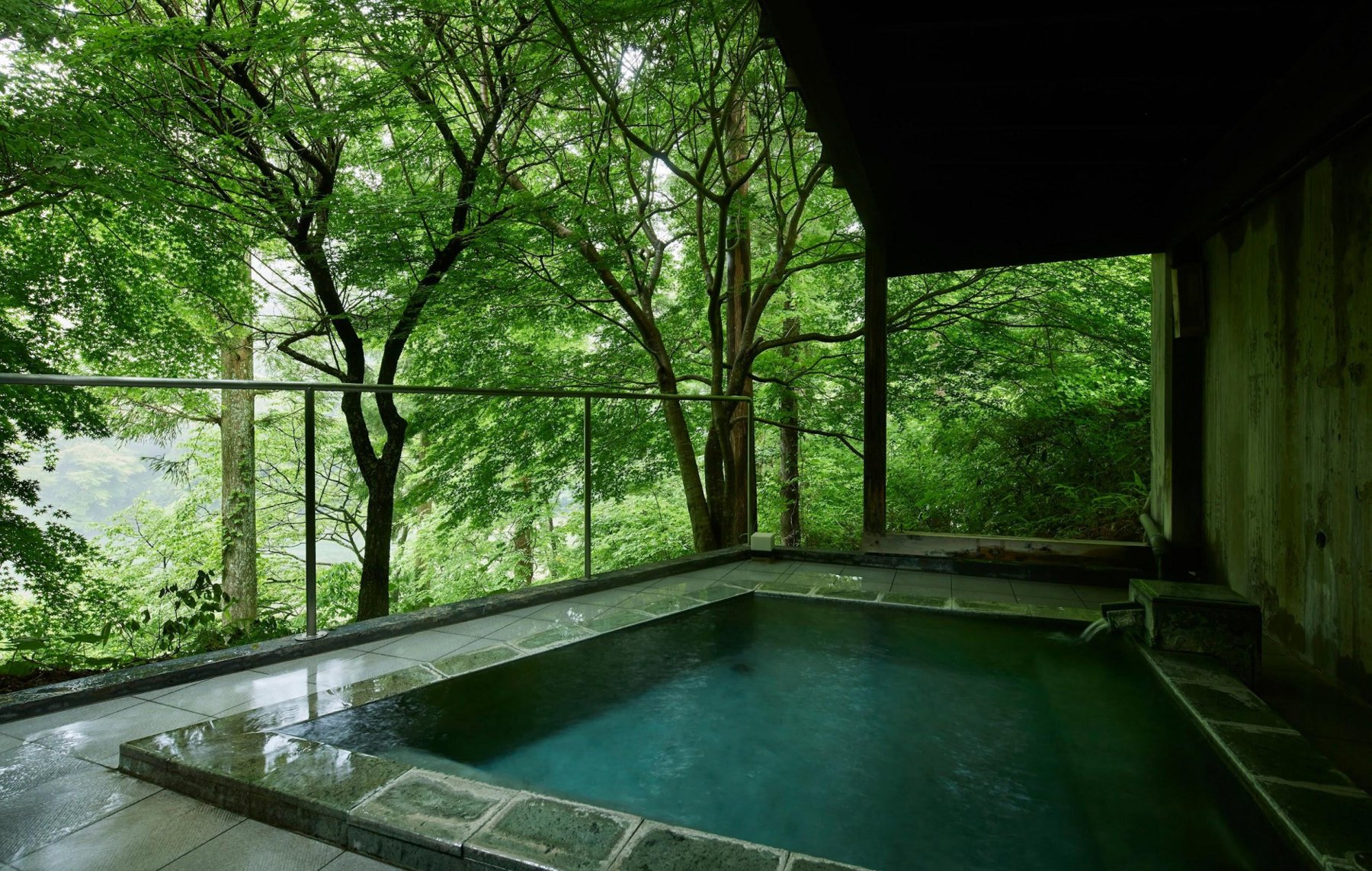 板室別邸 SPA和薬草 — 那須塩原市板室 · 新緑の森に向いた洗い場のない貸切露天風呂